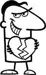 Black and White Cartoon St Valentines Illustration of Funny Man Breaking Heart or Heartbreaker