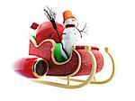 santa sleigh and Santa's Sack with Gifts snowman on white background