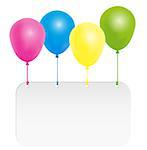 Happy Birthday Card- Color Balloons With Signboard With Copyspace - Isolated on White Background