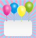 Happy Birthday Card- Color Balloons With Signboard With Copyspace