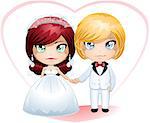 A vector illustration of a bride and groom dressed for their wedding day.