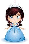 A vector illustration of a princess with crown in blue dress.
