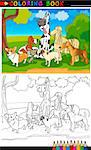 Cartoon Illustration of Funny Purebred Dogs like Corgi, Pug, Basset, Chihuahua and Afghan Hound for Coloring Book or Coloring Page