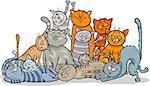 Cartoon Illustration of Happy Cats or Kittens Group