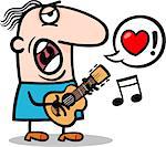 Cartoon Illustration of Funny Man Playing on the Guitar and Singing Love Song for Valentines Day