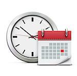 Vector illustration of timing concept with classic office clock and detailed calendar icon