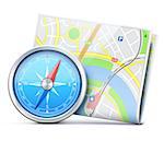 Vector illustration of travel concept with detailed blue compass and city map