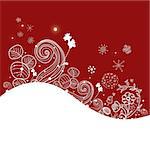 Graphic floral winter background with white and burgundy background