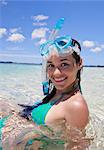 Woman wearing snorkel in tropical water