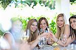 Women toasting each other with champagne