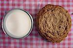 Stack of chocolate chip cookies and milk