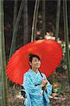 Woman in a kimono with parasol