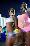 South America, Rio de Janeiro, Rio de Janeiro city, costumed dancers at carnival in the Sambadrome Marquis de Sapucai