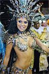 South America, Rio de Janeiro, Rio de Janeiro city, Fabia Borges of the Imperio da Tijuca samba school at carnival in the Sambadrome Marques de Sapucai