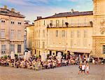 France, Provence, Avignon, Place de Palais, Tourists at cafe