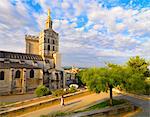 France, Provence, Avignon, Cathedral NotreDamedes Doms, Woman walking down path MR