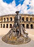 France, Provence, Nimes,  Roman ampitheatre, Toreador statue