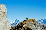 Europe, France, French Alps, Haute Savoie, Chamonix, hiker with Aiguille Verte in the background MR