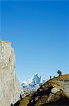 Europe, France, French Alps, Haute Savoie, Chamonix, hiker with Aiguille Verte in the background MR