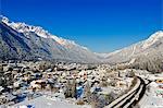 Europe, France, French Alps, Haute Savoie, snow covered Chamonix town