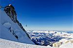 Europe, France, French Alps, Haute Savoie, Chamonix, view of Chamonix valley Aiguille du Midi cable car