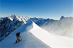 Europe, France, French Alps, Haute Savoie, Chamonix, Aiguille du Midi, snowboarder on the Vallee Blanche off piste run