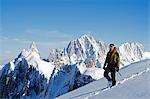 Europe, France, French Alps, Haute Savoie, Chamonix, mountaineer at Aiguille du Midi MR