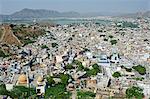 India, Rajasthan, Ajmer. View of Ajmer town and the famous Dargah of Khwaja Mulin ud din Chishti, a 12th century Sufi saint originally from Persia.