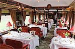 A restaurant car on board the Venice Simplon Orient Express, heading for Venice, Italy