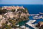 View of Le Rocher and Fontvieille Port, Principality of Monaco, Europe