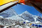 Asia, Nepal, Himalayas, Sagarmatha National Park, Solu Khumbu Everest Region, view through tent of the Khumbu Ice Fall at Everest Base Camp