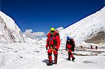 Asia, Nepal, Himalayas, Sagarmatha National Park, Solu Khumbu Everest Region, climbers leaving Camp 2, 6500m, on Mt Everest