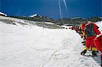 Asia, Nepal, Himalayas, Sagarmatha National Park, Solu Khumbu Everest Region, a line of climbers on the Lhotse Face approaching the Yellow Band