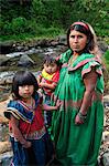 Indigenes Family standing by the River at Las Terras Altas, Panama, Central America