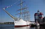 Gothenburg, Sweden. The floating Hotell Liseberg Barken Viking sits on the Gota Alv running through the centre of the city.