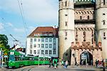 Europe, Switzerland, Basel, tram and old city gate