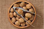 Overhead View of Bowl of Walnuts with Nutcracker