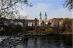 Mariahilfkirche and Cityscape with Mur River in Foreground, Graz, Styria, Austria