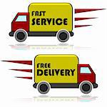 Illustration showing a truck with the words "Fast Service" and "Free Delivery"