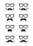 Funny mask - glasses with plaster and moustache icons set