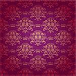 Damask seamless floral pattern. Royal wallpaper. Flowers and crowns on a red background. EPS 10