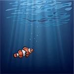 Layered vector illustration of a Clownfish under water with sunbeam.