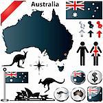 Australia vector set with country shape, flags and symbols on white background