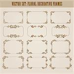 Vector set of decorative ornate border and frame with floral elements for invitations. Page decoration.