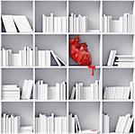 anatomical  heart on the bookshelves (3D concept)