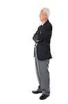 Side view full body Asian senior businessman standing isolated white background