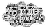 Cloud computing pictogram with black words on white background