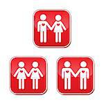 Relationship diverstiy red glossy buttons set - 2 men, 2 women, man and woman