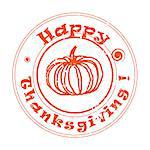 Thanksgiving illustration with pumpkin, autumn greetings stamp over white