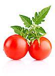 ripe tomatos with leaf isolated on white background